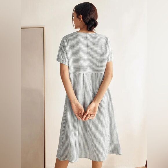 Lintico Morgan 100% Linen Striped Short Sleeve Midi Dress Boho Lagenlook Size S - Picture 9 of 16